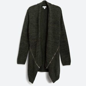 Market & Spruce - Deb Cotton Blend Zipper Detail Cardigan - Dark Green - XL